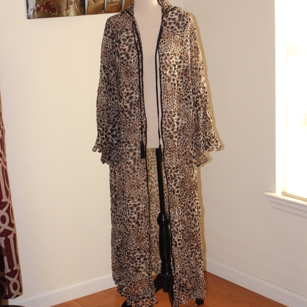 Victoria's Secret, Vintage Animal print 100% Silk long robe with hood ..